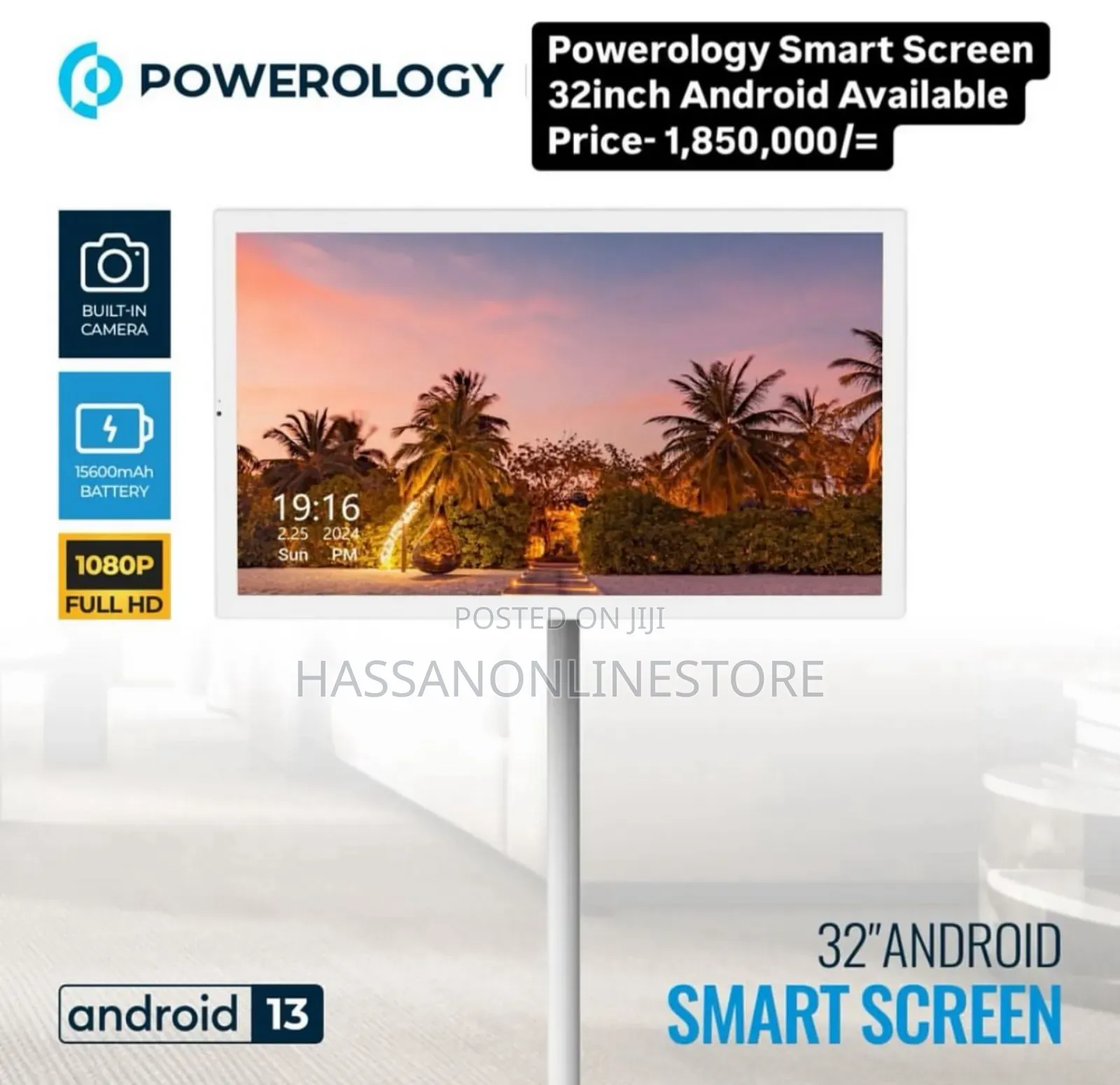 Powerology FHD Android 32” Tablet With Stand - White
