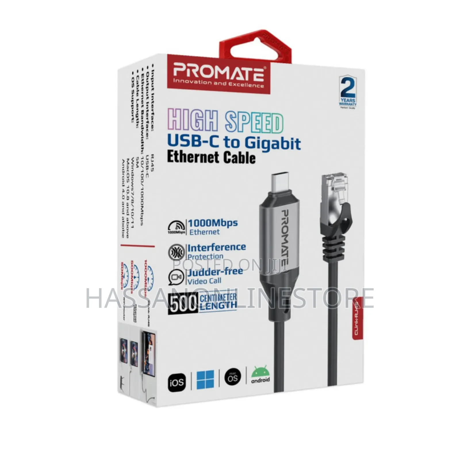 Promate Clink-Rj45 Highspeed Usb-C to Gigabit Ethernet Cable