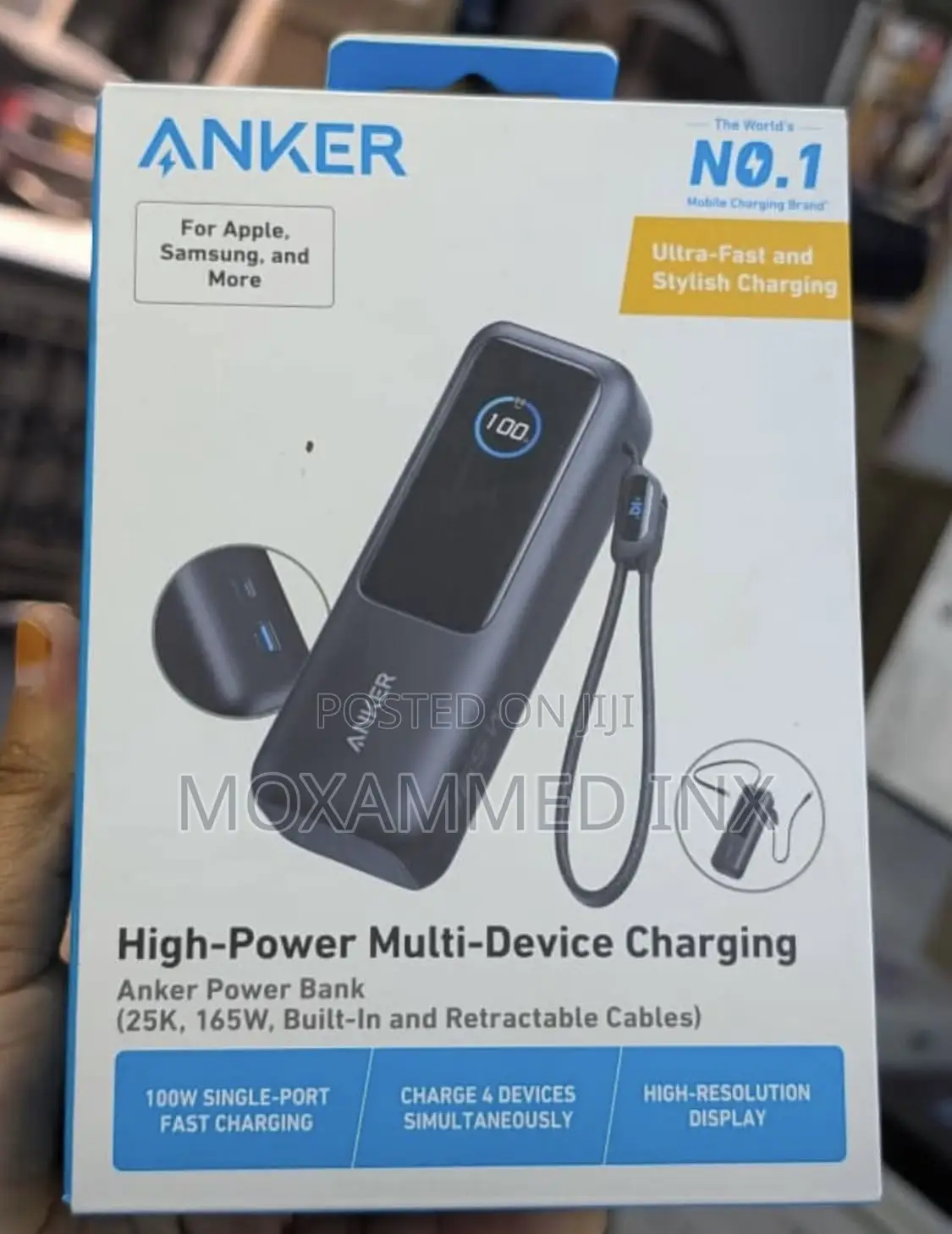 Anker Power Bank 165w, Built-in and Retractable Cable