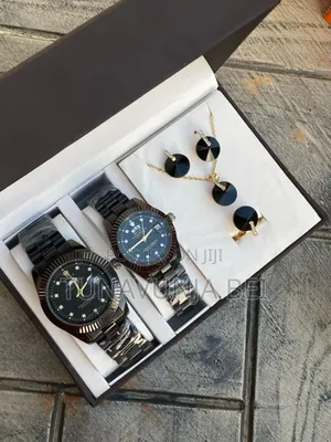 New Couple Set ( Two Watch + Ring + Chain ) Full Boxed