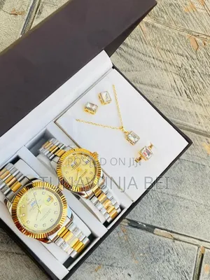 New Couple Set ( Two Watch + Ring + Chain ) Full Boxed