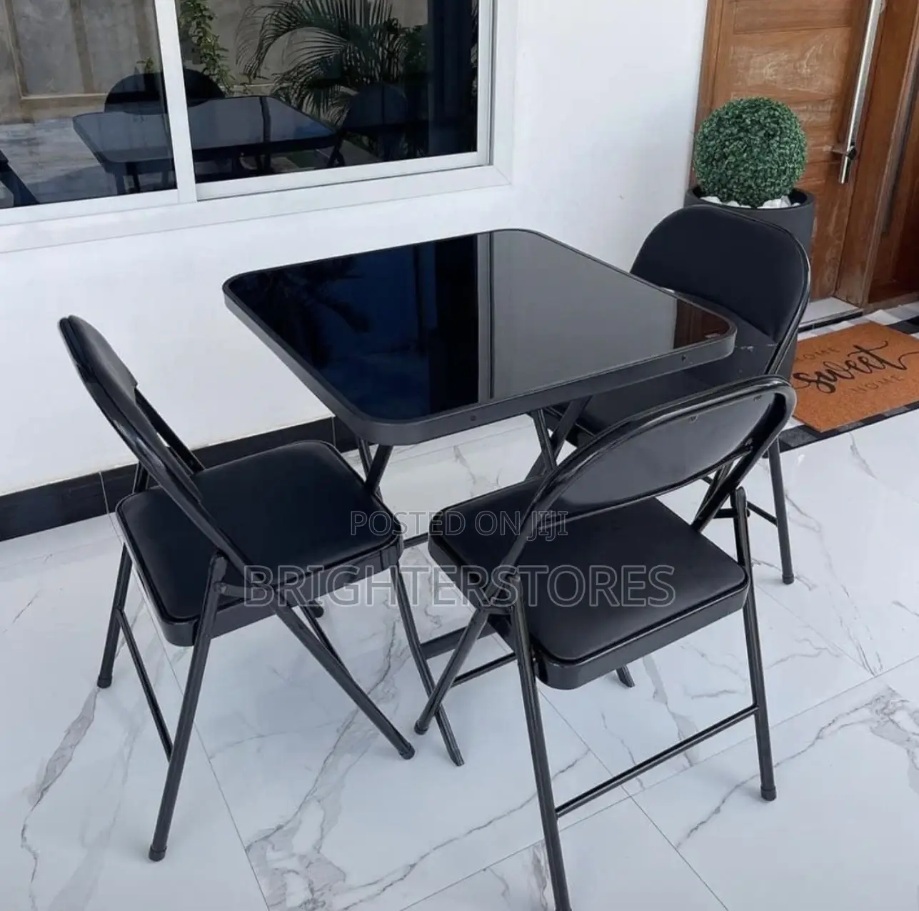 Folding Squares Table With Top Glass With Chair