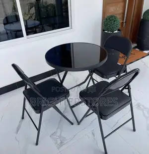 Folding Round Table With Top Glass With Chair