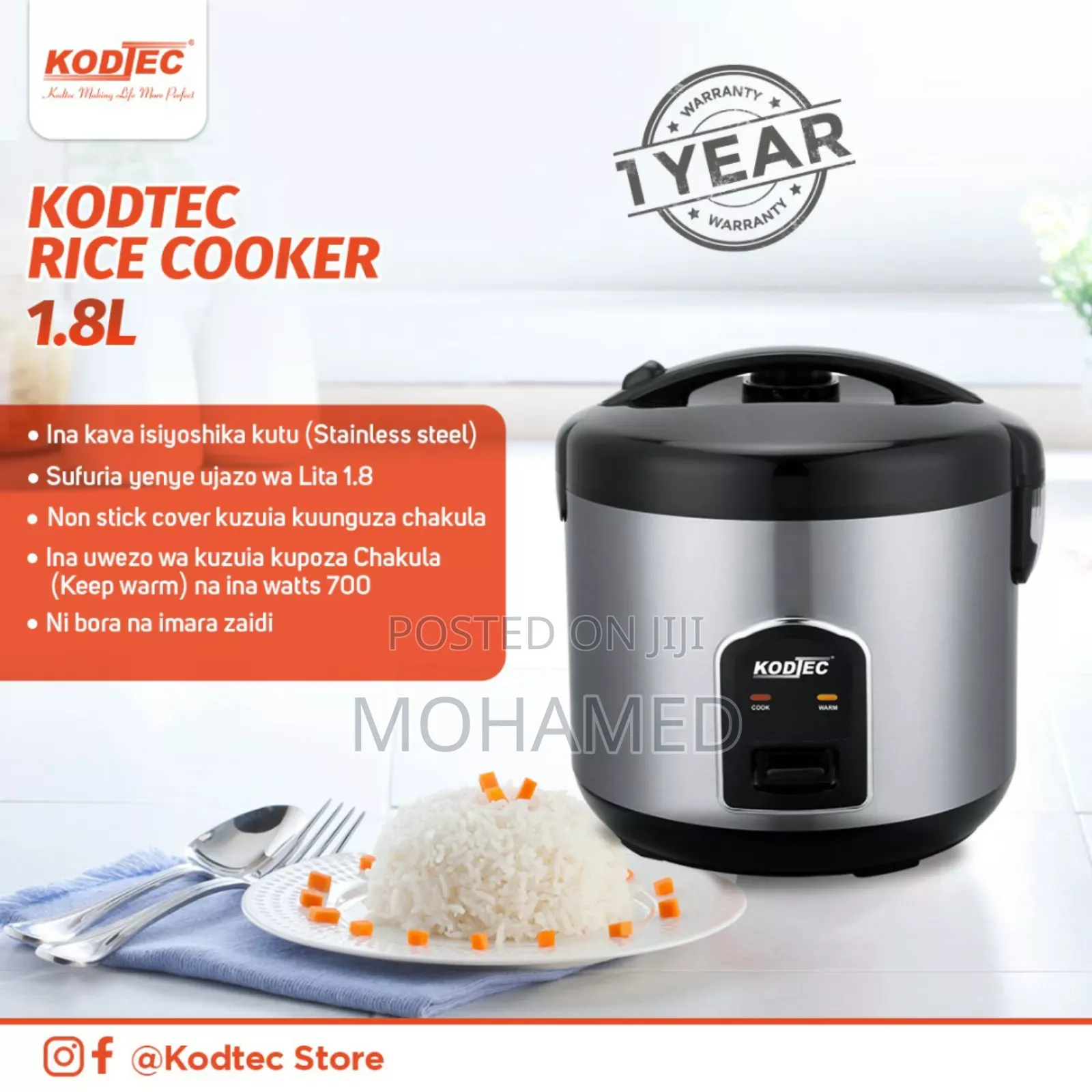 Kodtec Rice Cooker 1.8l