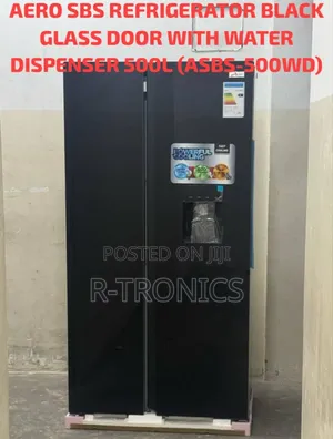 Aero Side by Side Refrigerator 500l Black Glass Mirror
