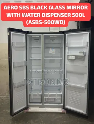 Aero Side by Side Refrigerator 500l Black Glass Mirror
