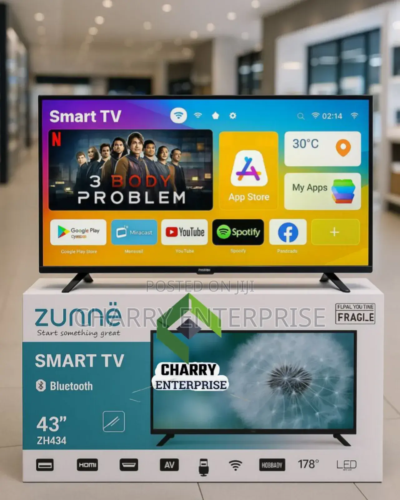 Zunne Smart Double Glass Tv 43inch WTH Bluetooth Zipo Chache