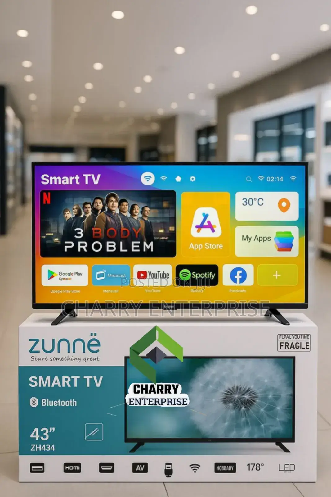 Zunne Smart Double Glass Tv 43inch WTH Bluetooth Zipo Chache