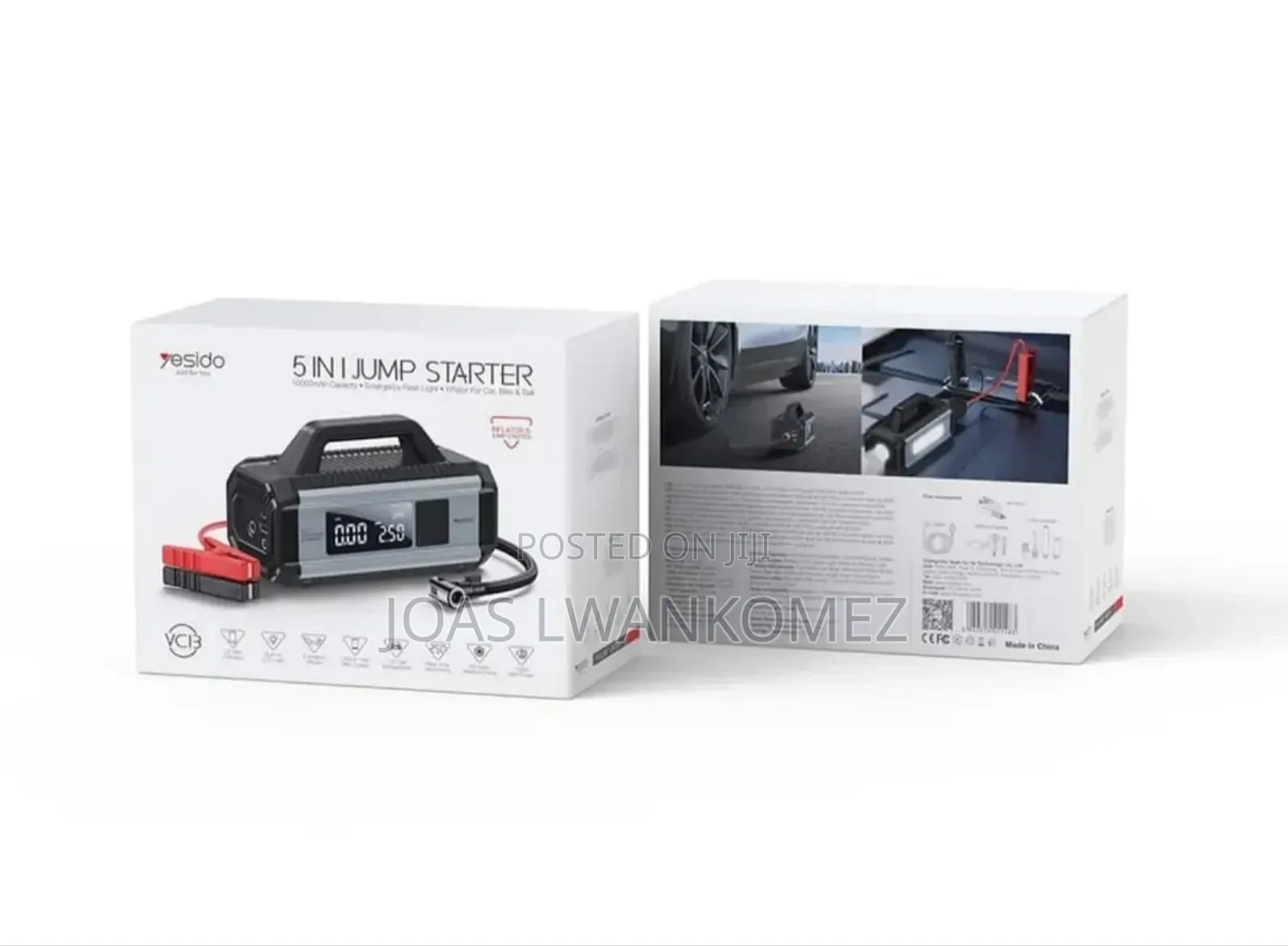5 in 1(Jump Starter,Tyre Inflator,Power Bank,Emergency Lght)
