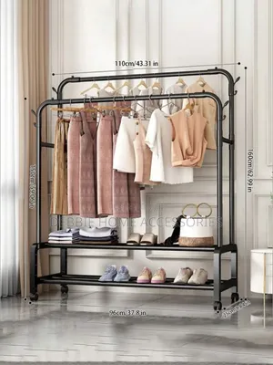 Metal Clothes Hanger Organizer With Wheels Black