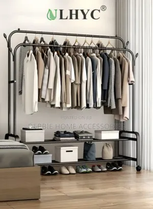 Metal Clothes Hanger Organizer With Wheels Black