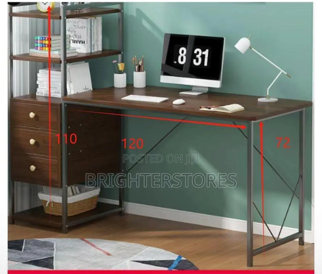 Table Office With Shelf 110*120cm With Metal Legs