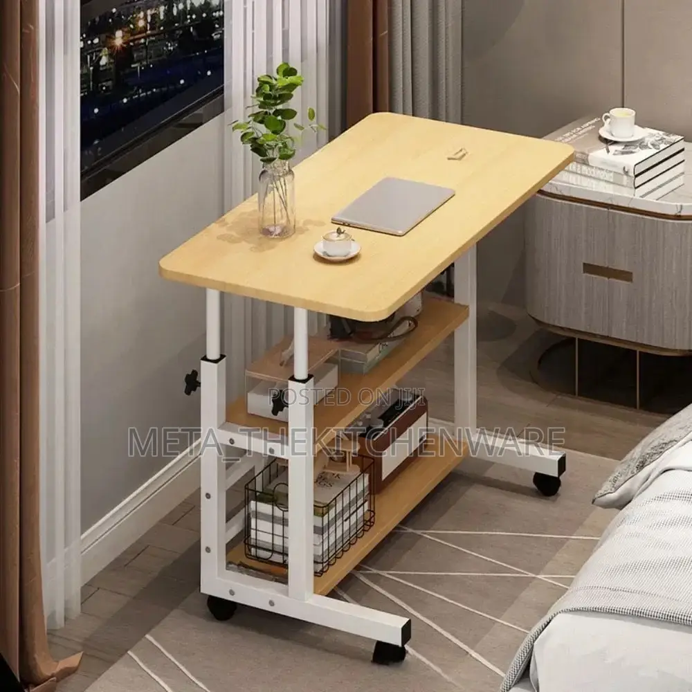 Adjustable Laptop Table With Movable Wheels 60x40Cm