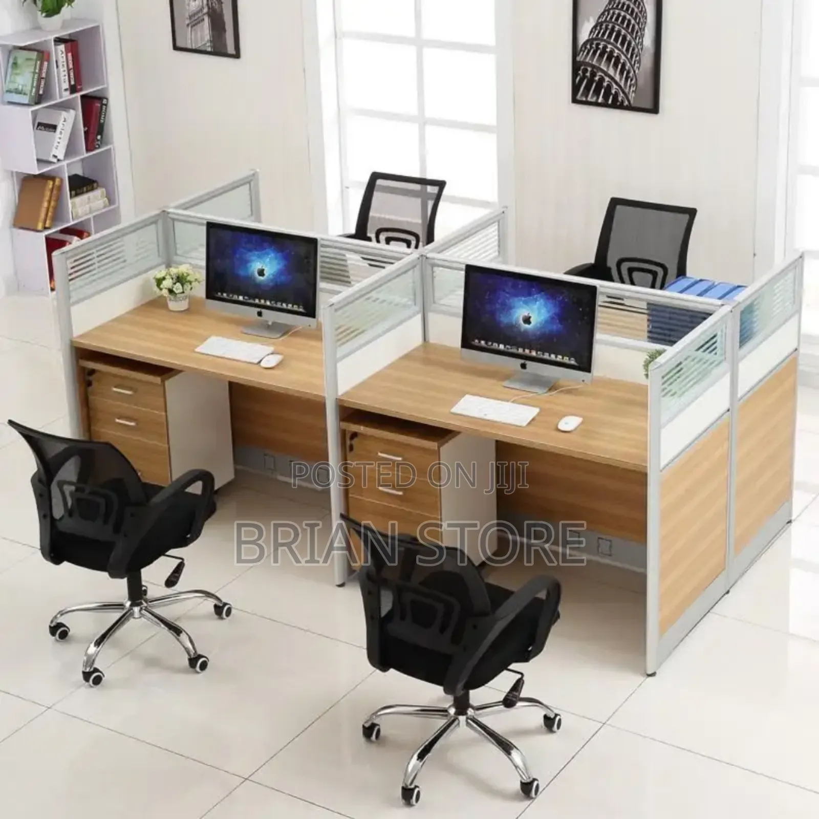 Work Station 4 People With 4 Chairs Set.