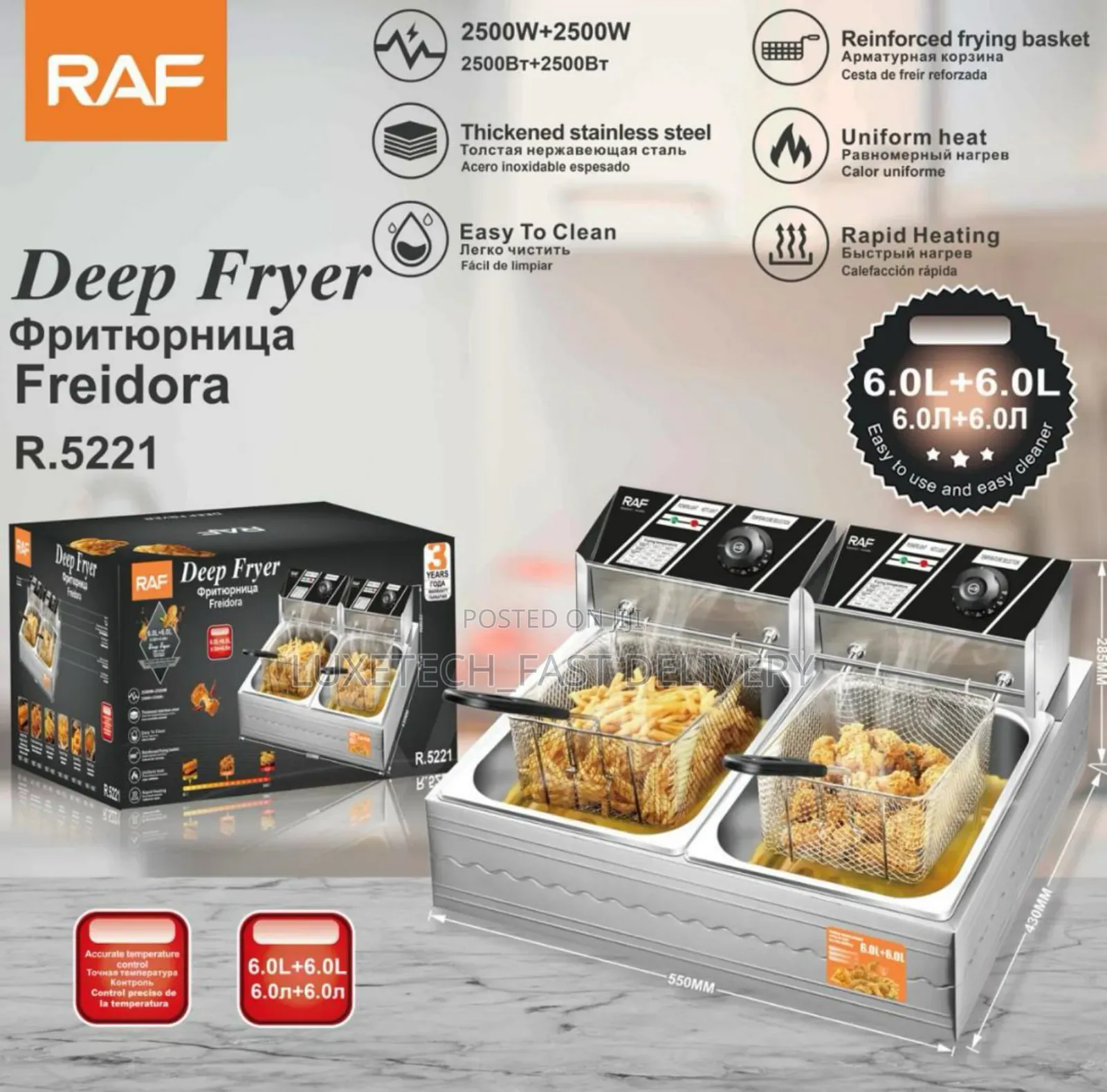 Raf Electric Deep Fryer 12l With Dual Baskets
