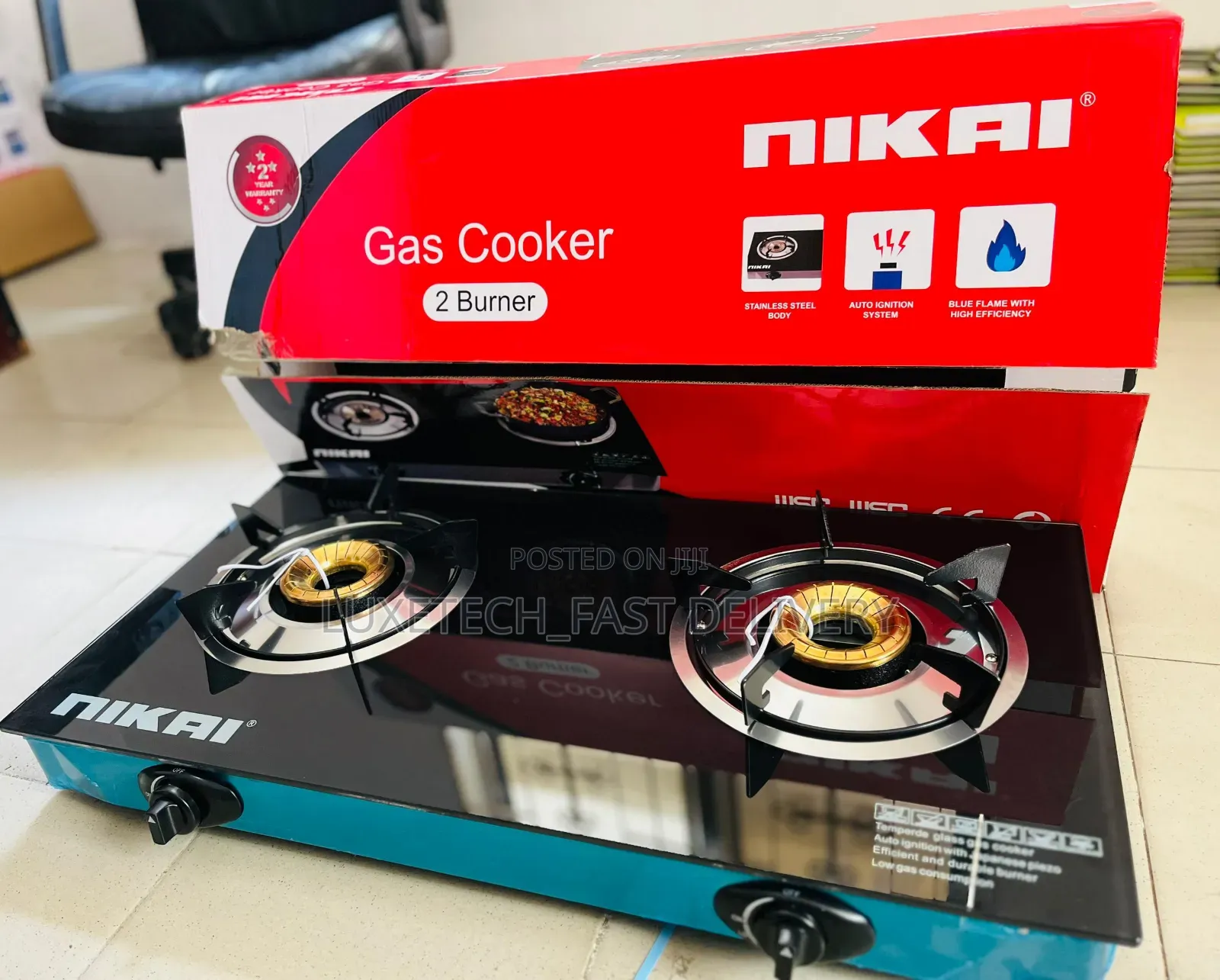 Nikai 2-Burner Gas Cooker With Auto-Ignition Startup