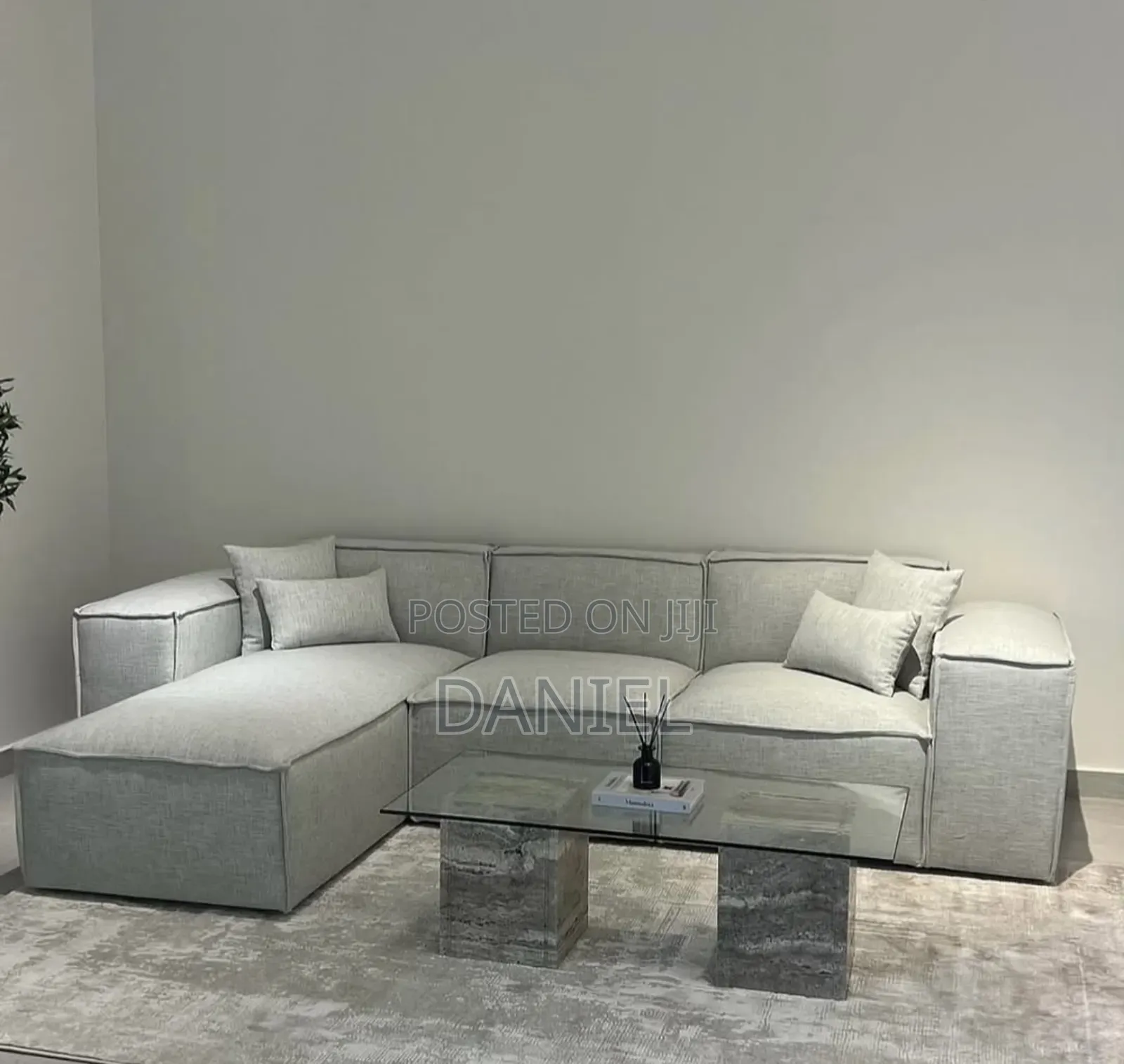 Sofa L Shape Gray Color Na Coffee Table Home Theater