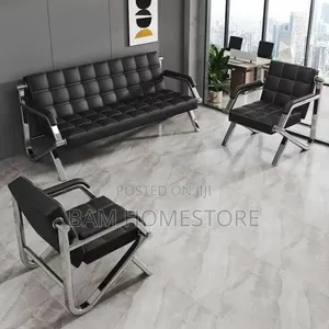 Executive Leather Office Sofa Set - Modern Chrome Waiting Area Chairs