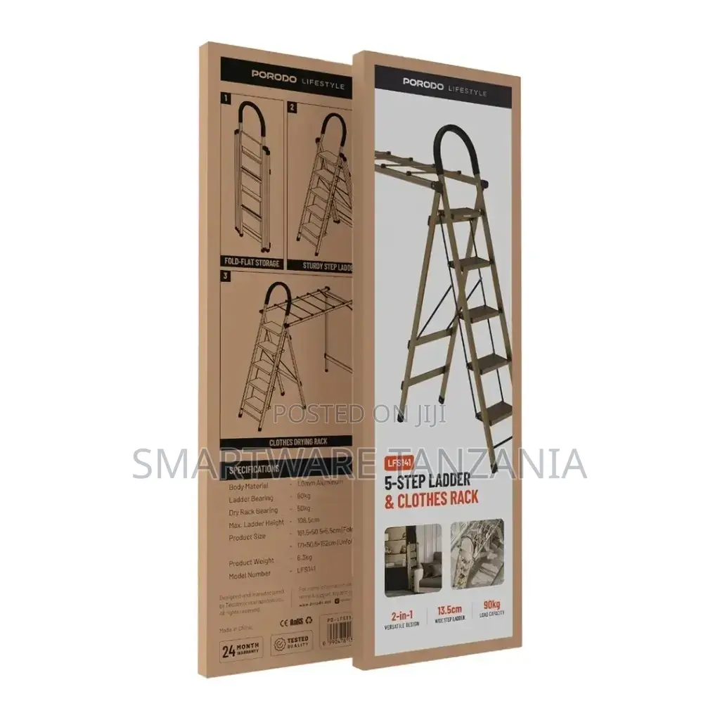Porodo Lifestyle 5-Step Ladder Clothes Rack - Champagne