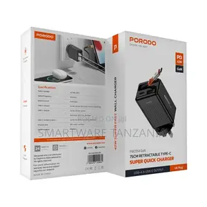 Porodo 75cm Retractable Type-c Super Quick Gan Charger