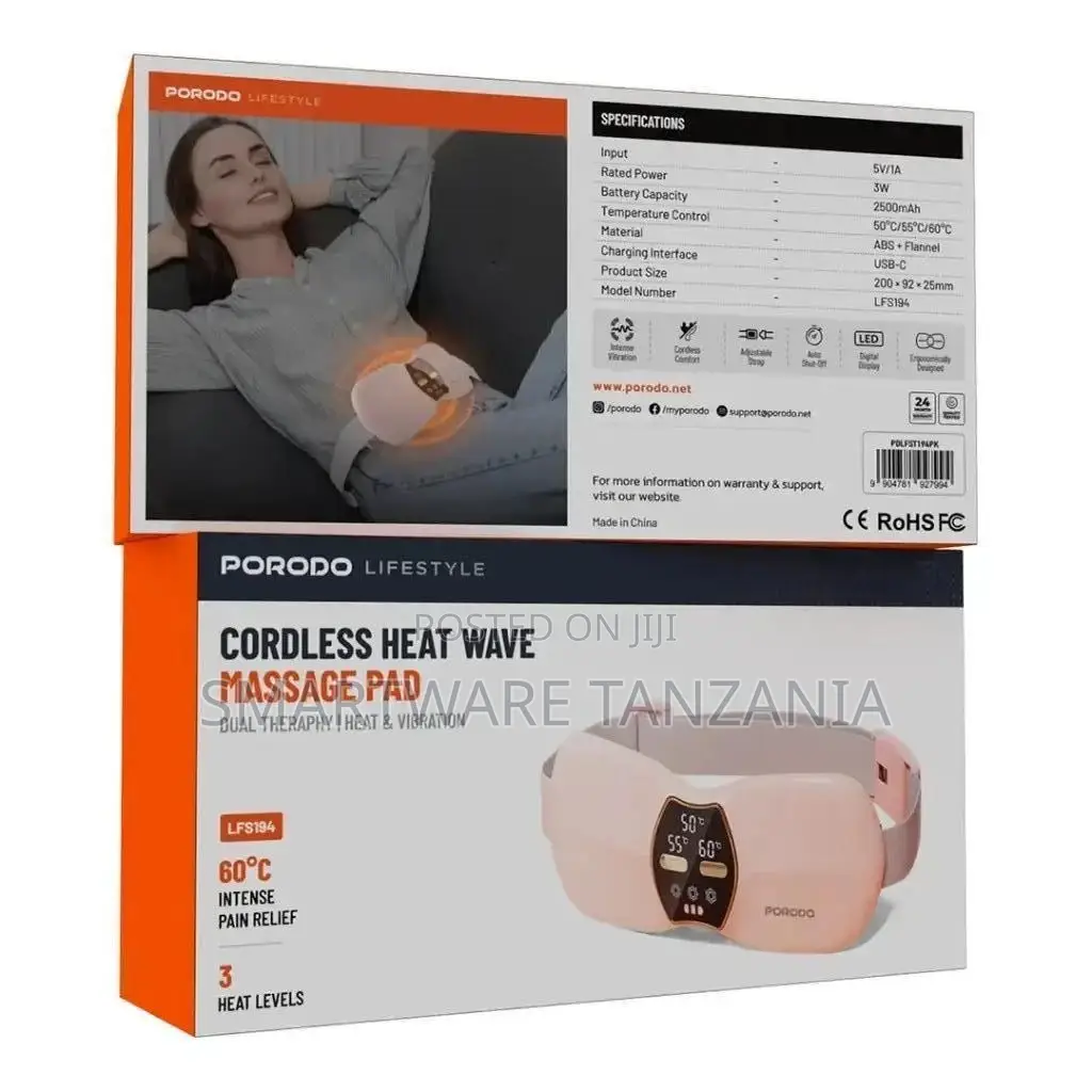 Porodo Lifestyle Cordless Heat Wave Massage Pad - Pink