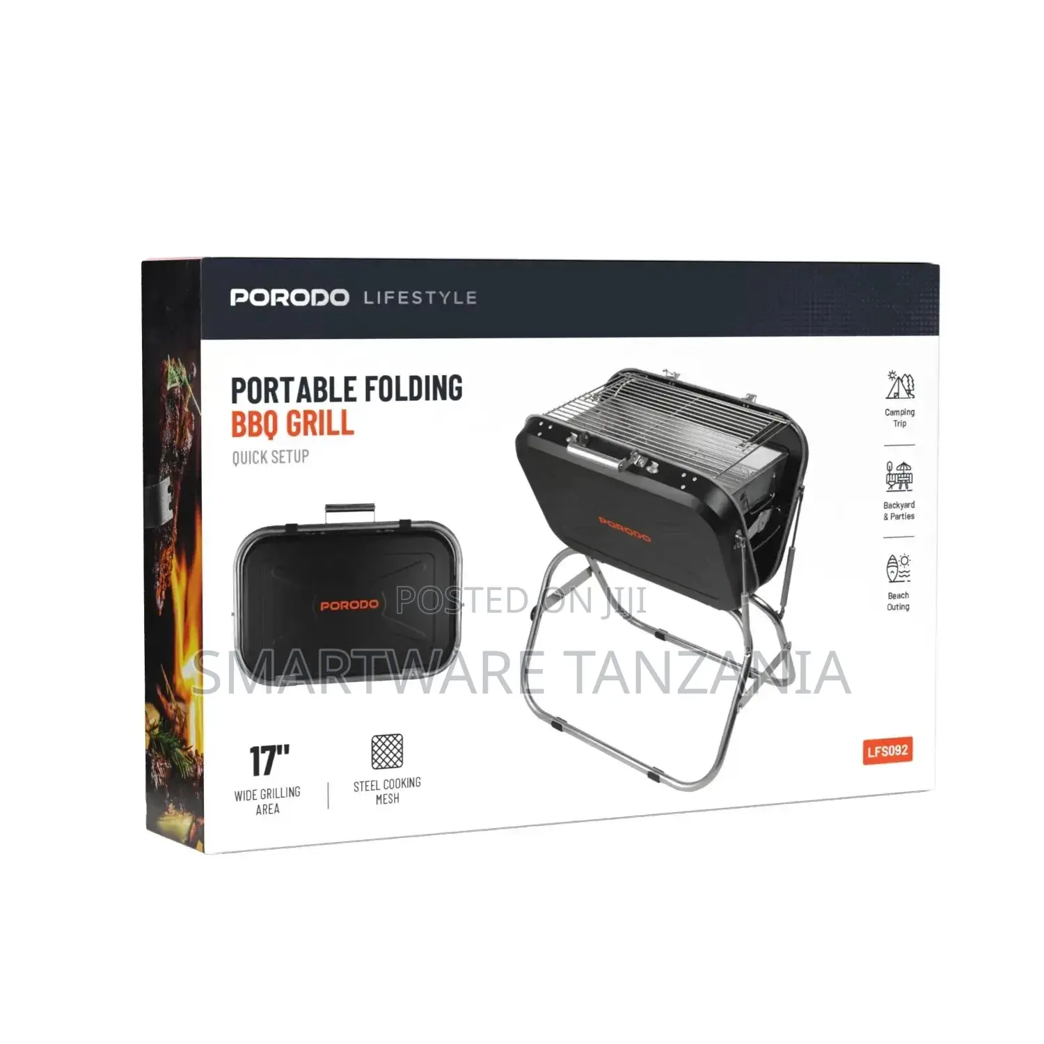 Porodo Lifestyle Portable Folding BBQ Grill - Black
