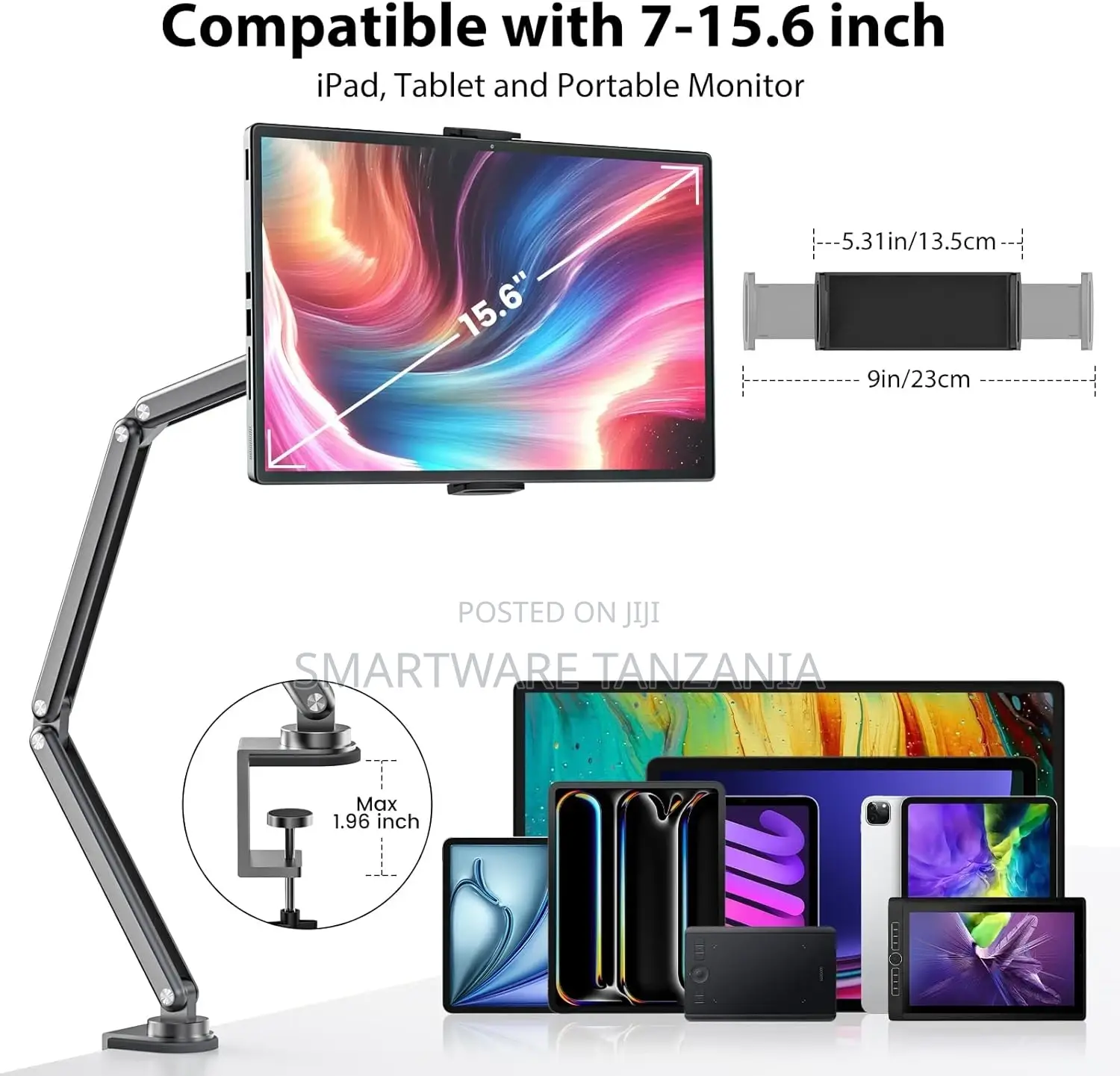 Aluminum Alloy Tablet Stand, Adjustable Foldable Arm Holder