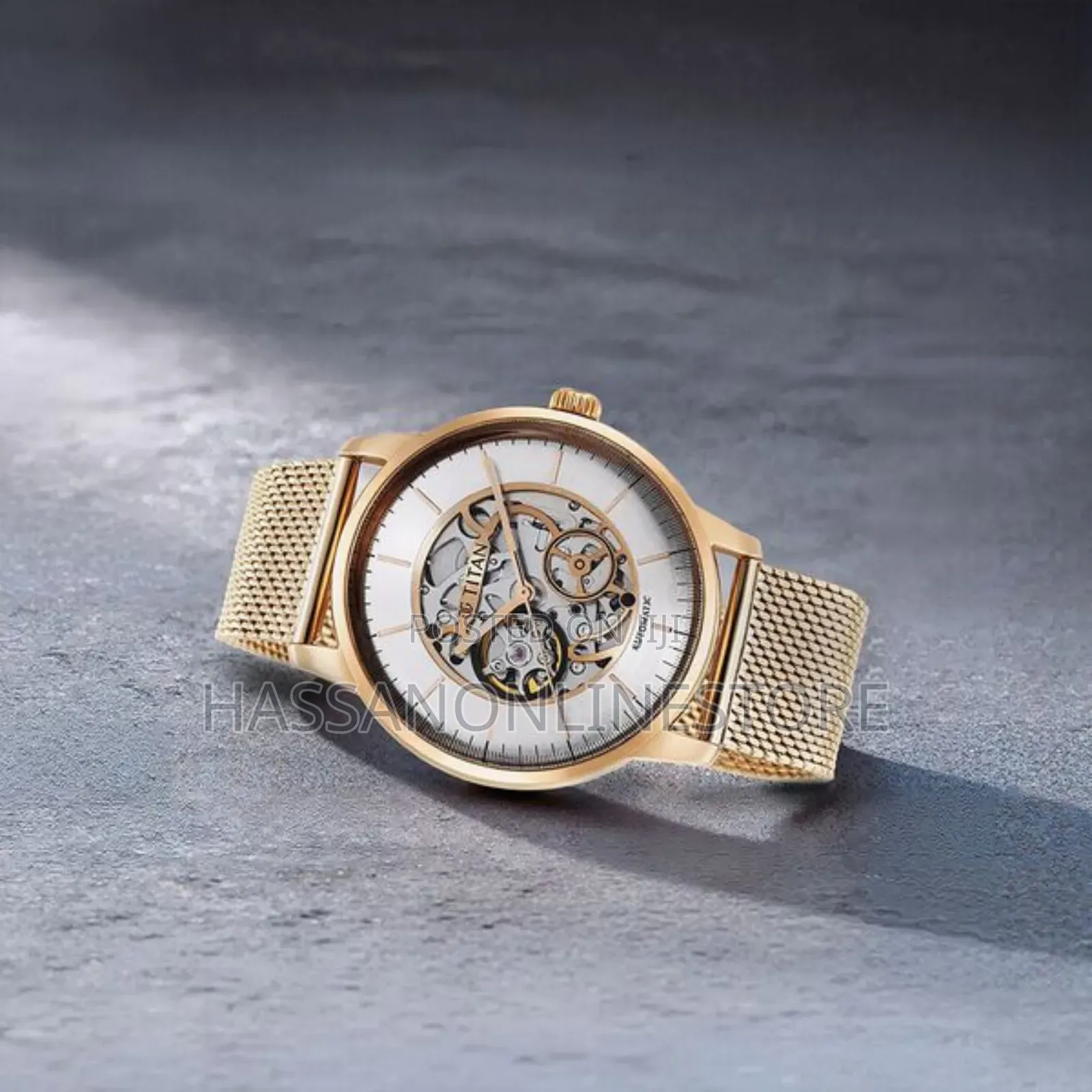 Titan Skeletal Automatic Gold Dial Gold Watch