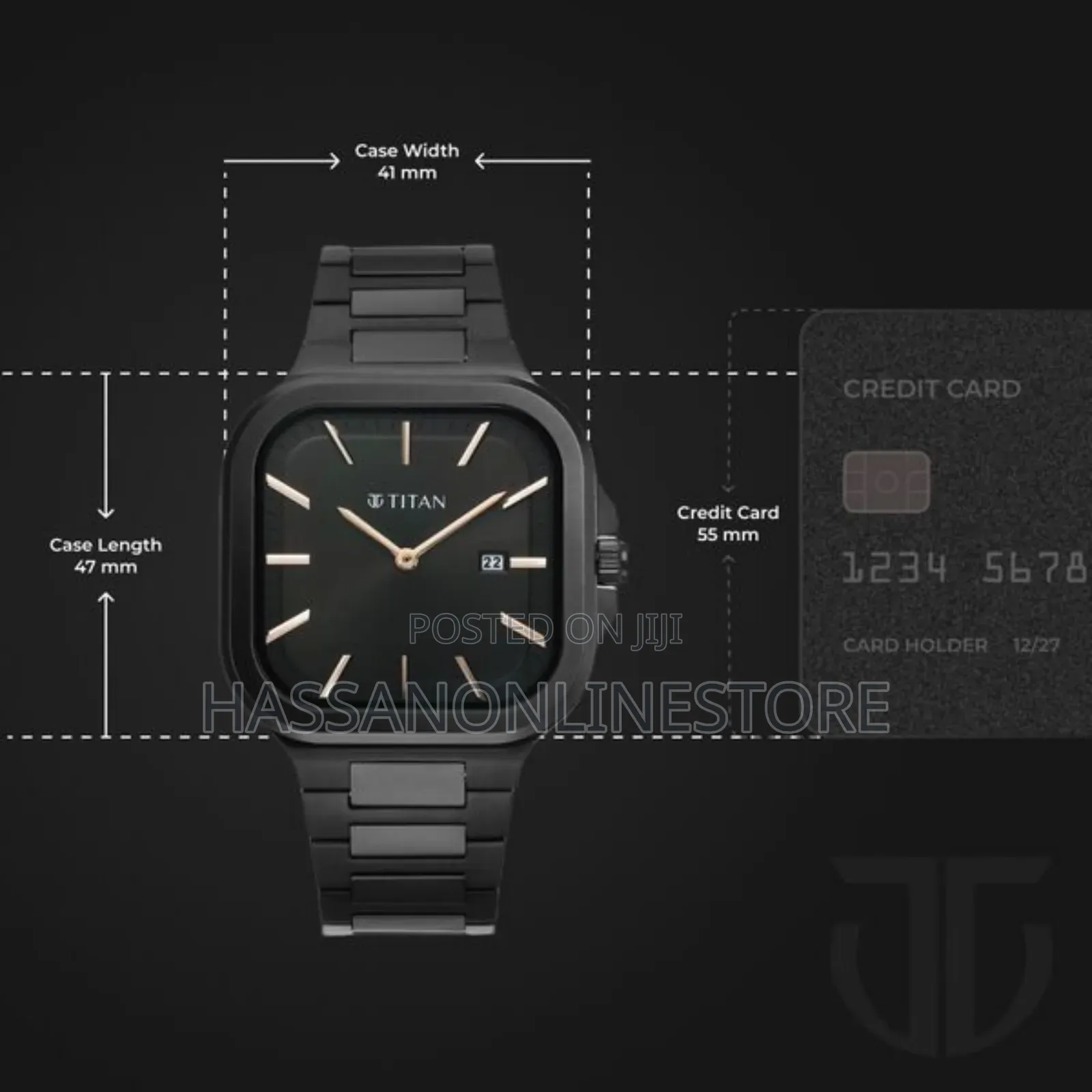 Titan Classique Slim Square Quartz Analog With Date Black
