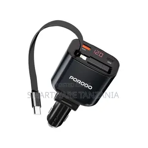 Porodo 105w Car Charger With Cable And Digital Display Black