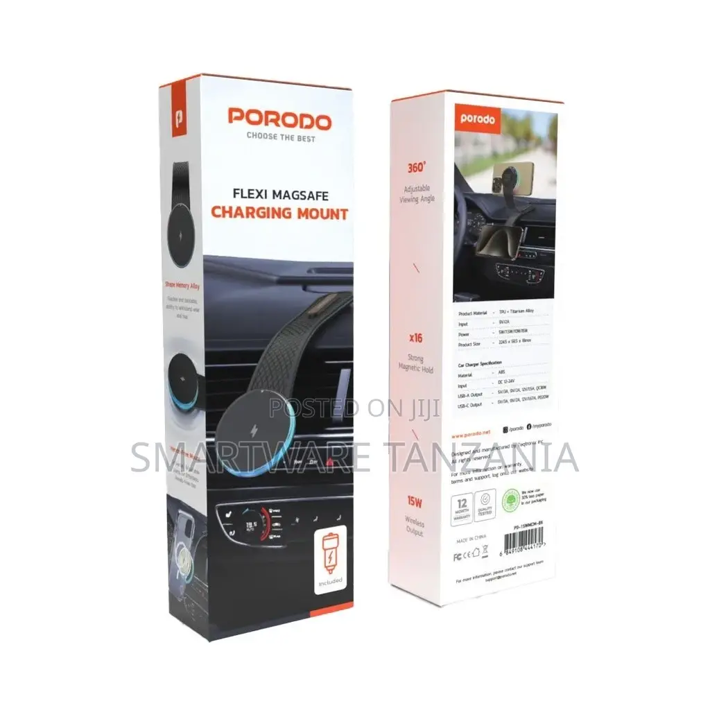 Porodo 15w Magnetic Wireless Car Mount Dual Port Car Charger