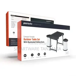 Porodo Camping Foldable Desk and Led Stool Set - Grey