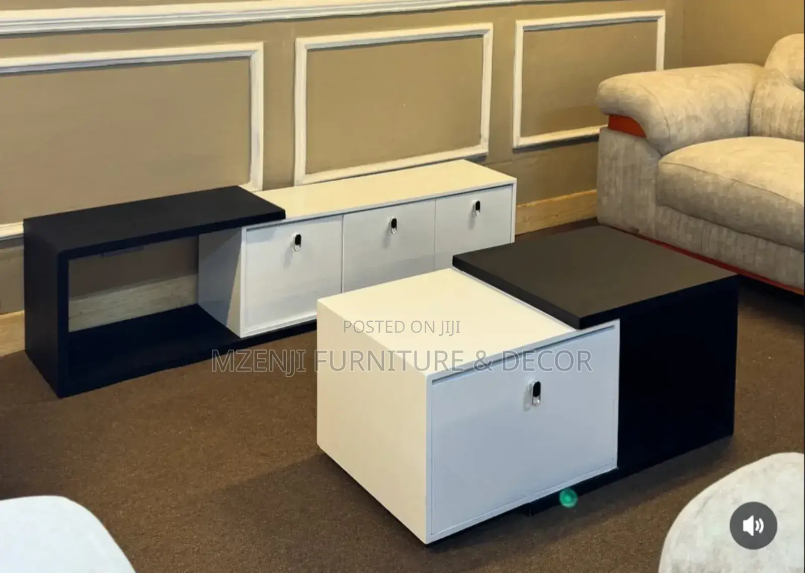 Tv Showcase and Coffee Table Black White