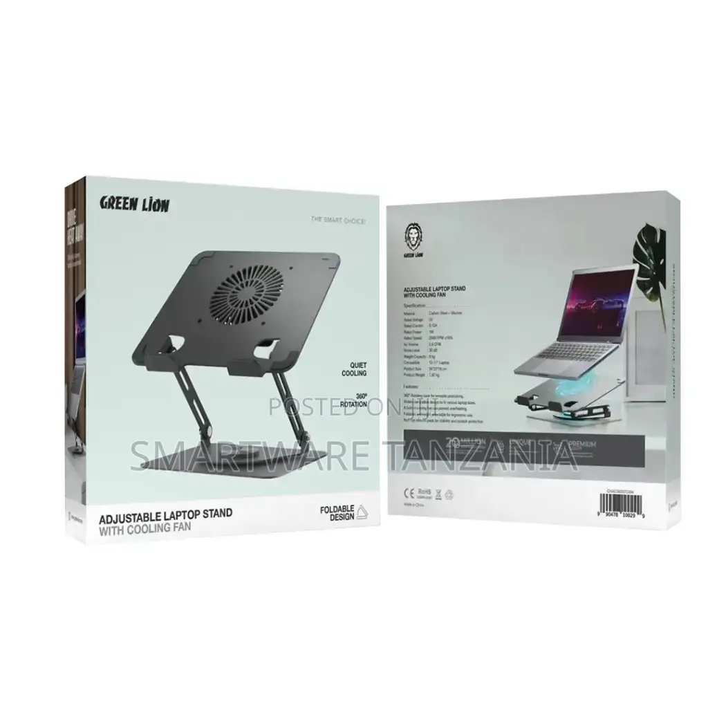 Green Lion Adjustable Laptop Stand With Cooling Fan, Black