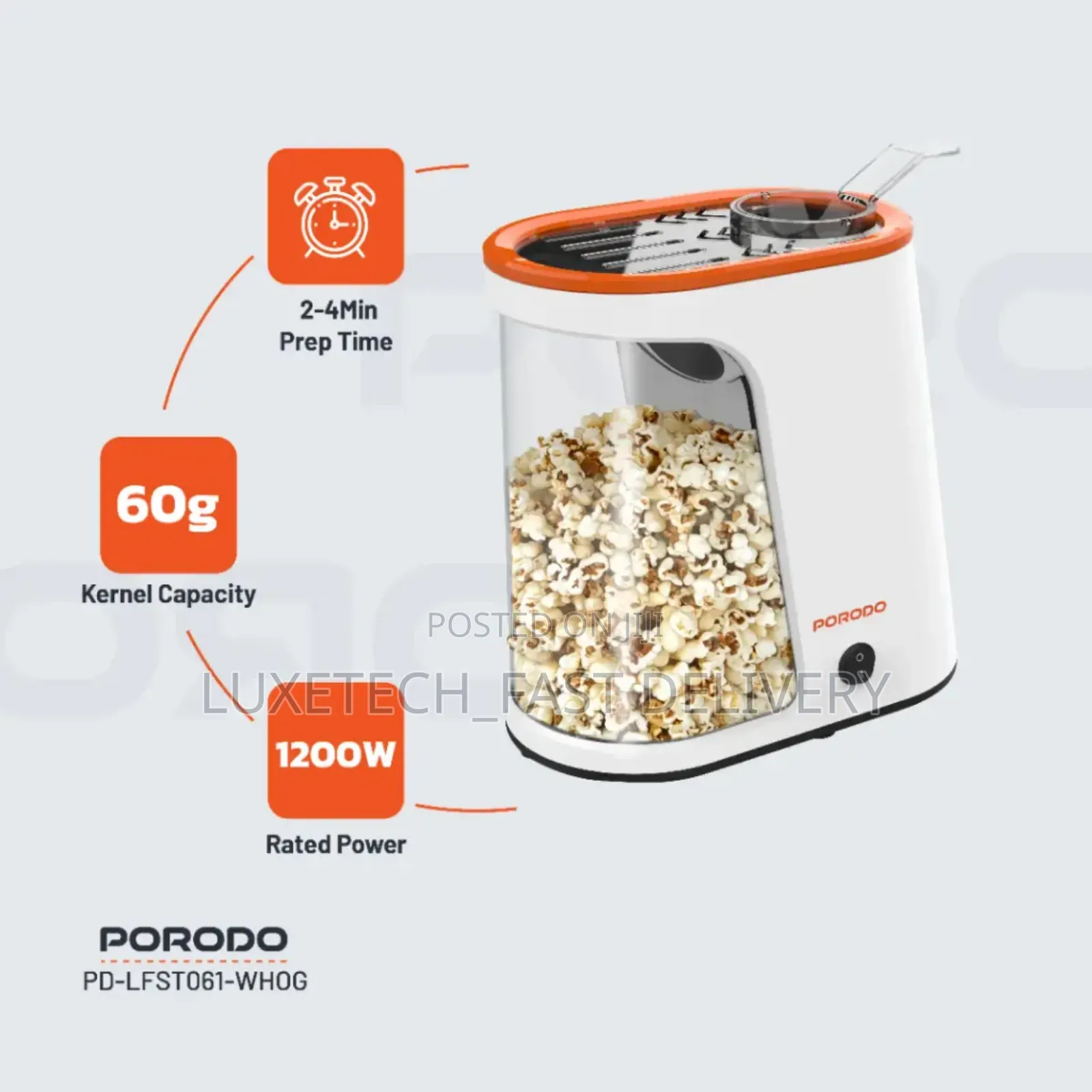 Porodo Air-Popped Popcorn Maker - Oil-Free Popping