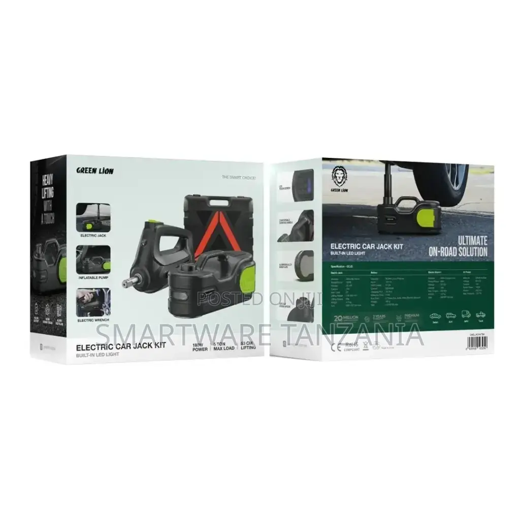 Green Lion Electric Car Jack Kit Built-in Led Light, Black