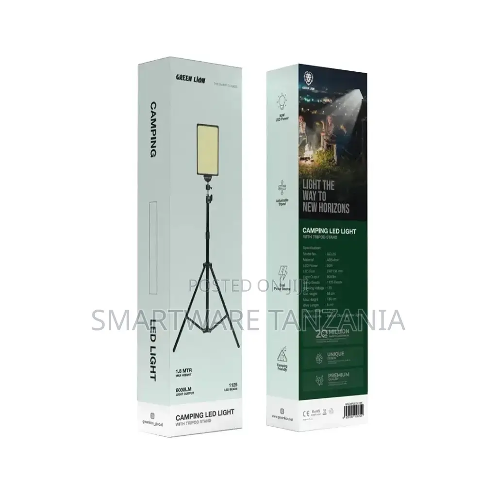 Green Lion Camping Led Light With Tripod Stand - Black