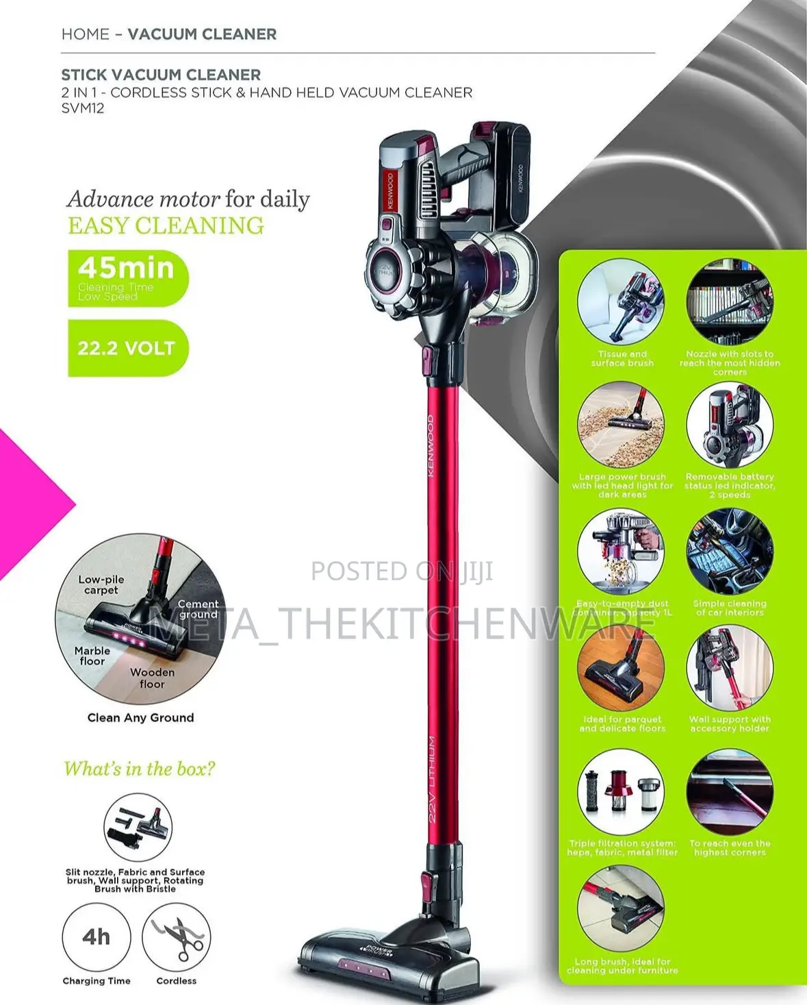 Kenwood Cordless Vacuum Cleaner 2in1 Svm12.000rd