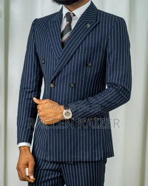Brand Ricardo Double-Breasted Navy Blue Suit With a Pinstripe Pattern