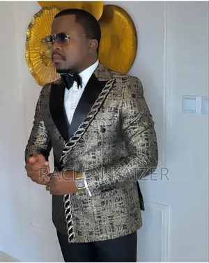 Double-Breasted Tuxedo With a Metallic, Jacquard Pattern Suit