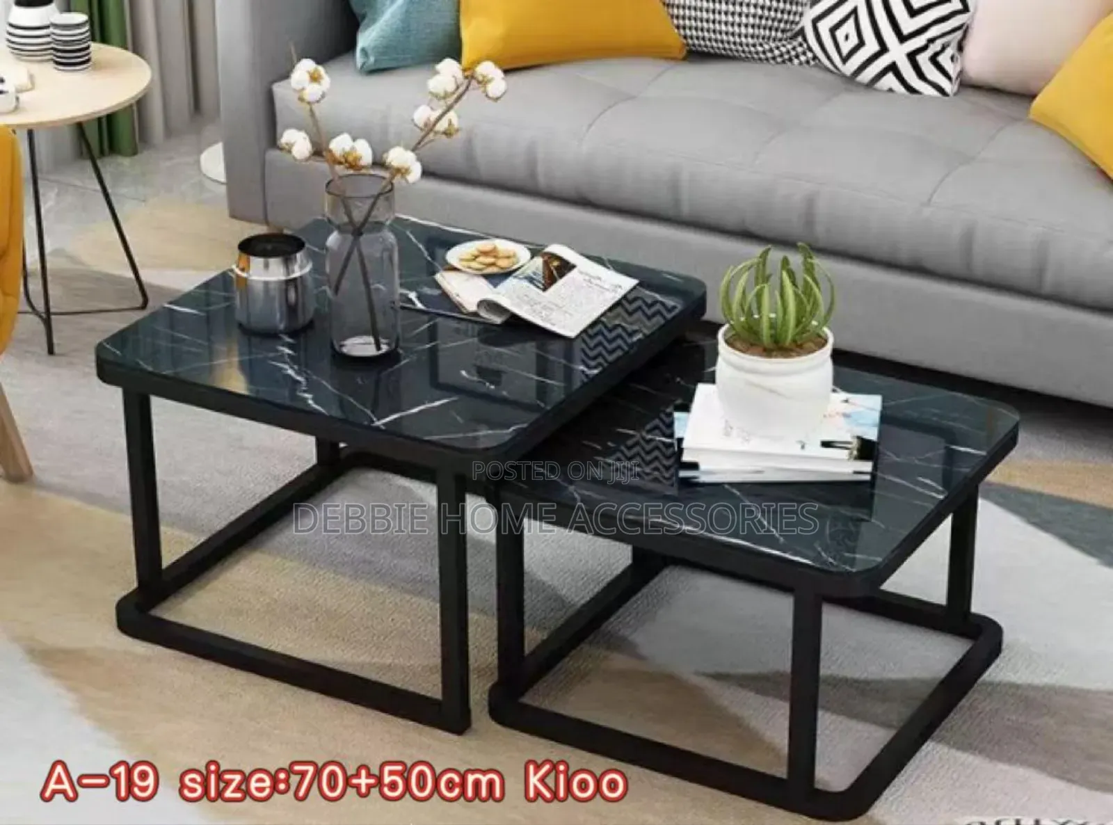 Nesting Coffee Table, Set of 2 Stackable Side End Tables Marble