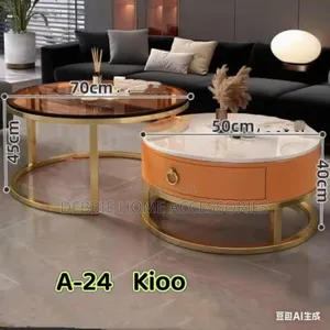 Coffe Table Set of 2 Round Shape With Drawer Storage