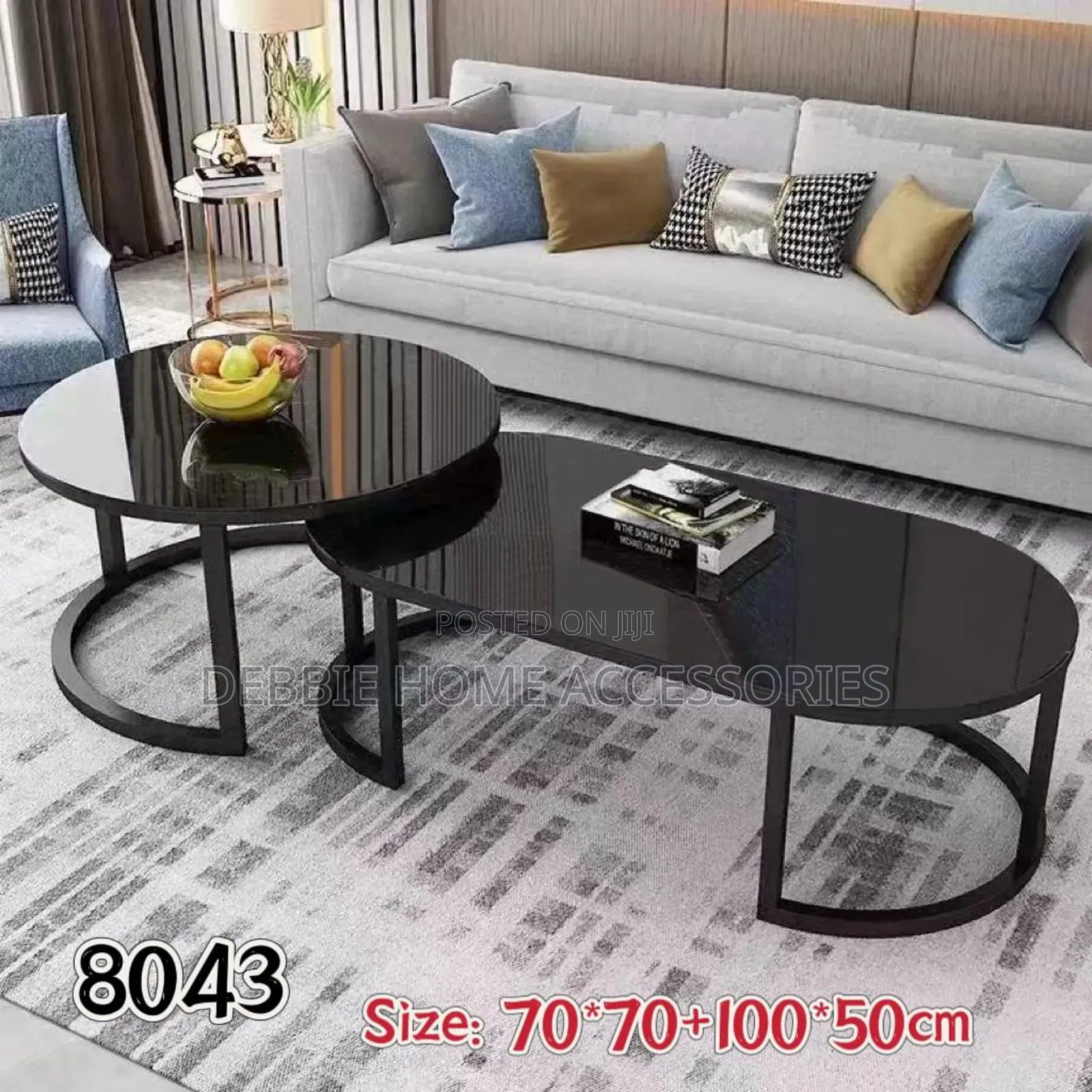 Modern Nesting Coffee Table Set . 2 Tables (1 Oval + 1 Round)
