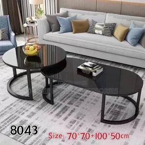 Modern Nesting Coffee Table Set . 2 Tables (1 Oval + 1 Round)