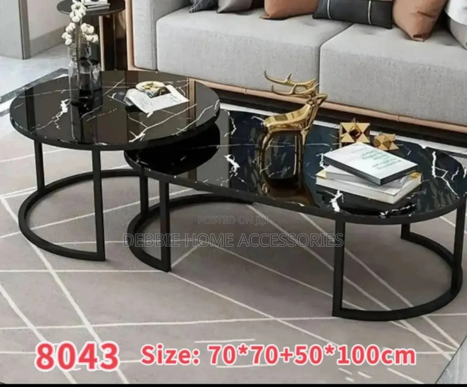 Modern Nesting Coffee Table Set . 2 Tables (1 Oval + 1 Round)