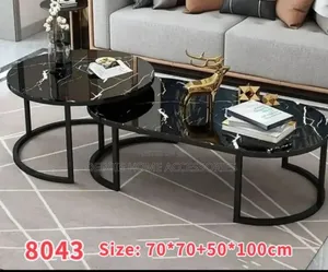 Modern Nesting Coffee Table Set . 2 Tables (1 Oval + 1 Round)
