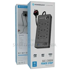 Powerology 6ac 2990w Power Strip Pd 20w - Black