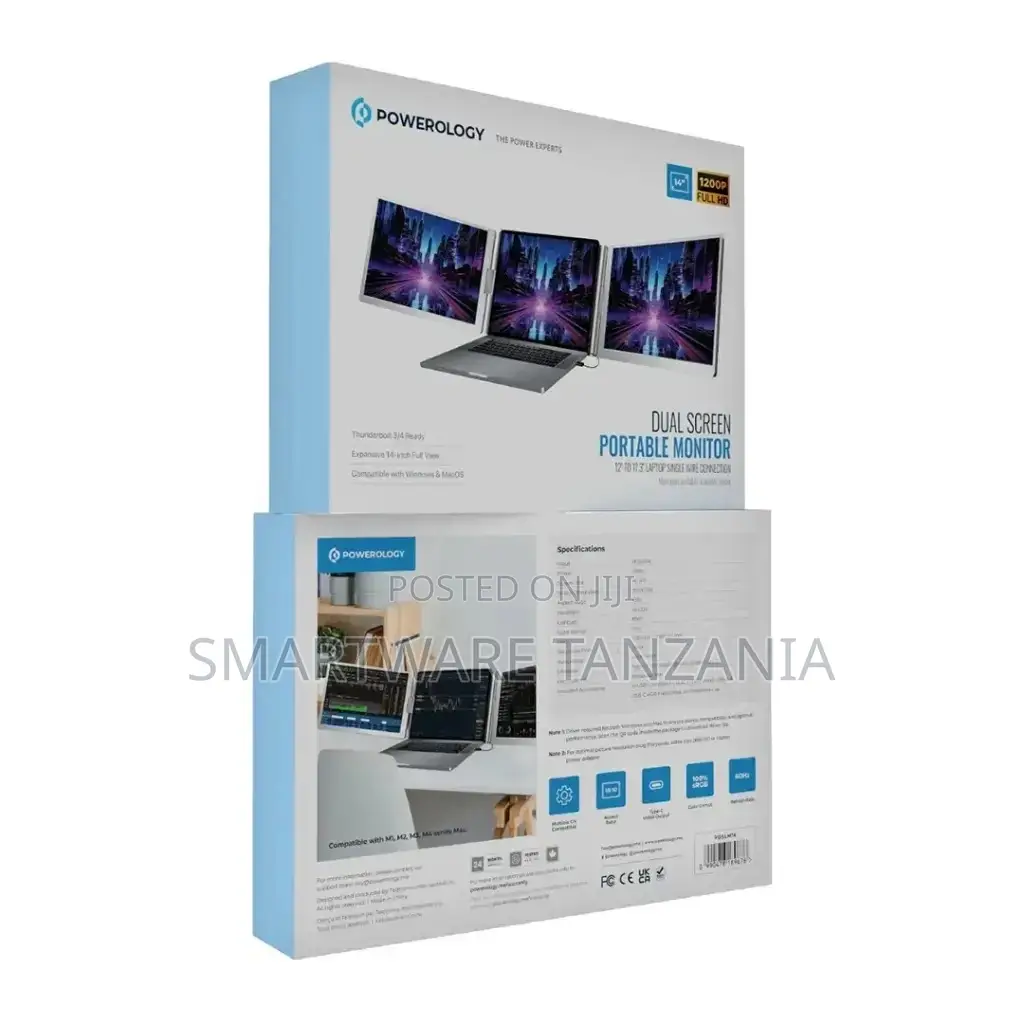 Powerology Dual Screen Portable Monitor - Silver