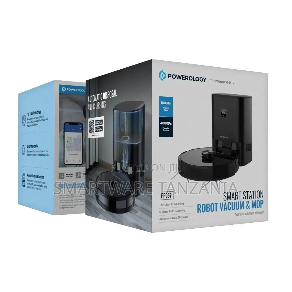 Powerology Smart Station Robot Vacuum Mop - Black