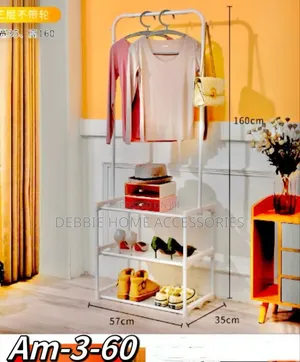 Multi-Purpose Clothes Rack With Shoe Shelves and a Hanging R